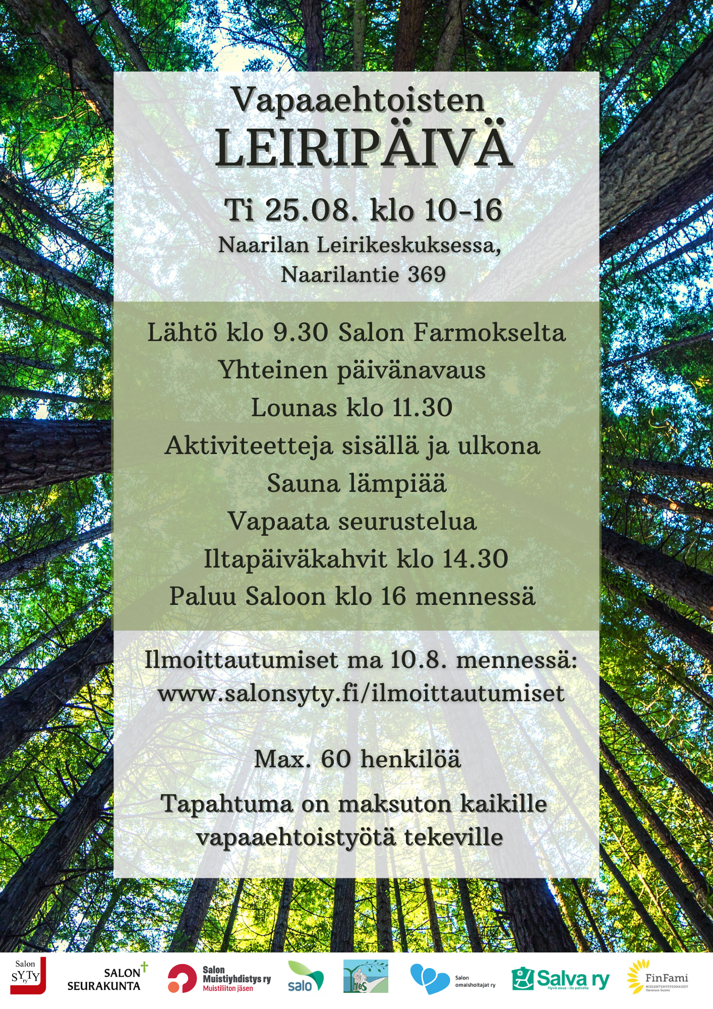 Vapaaehtoisten leiripäivän mainos.